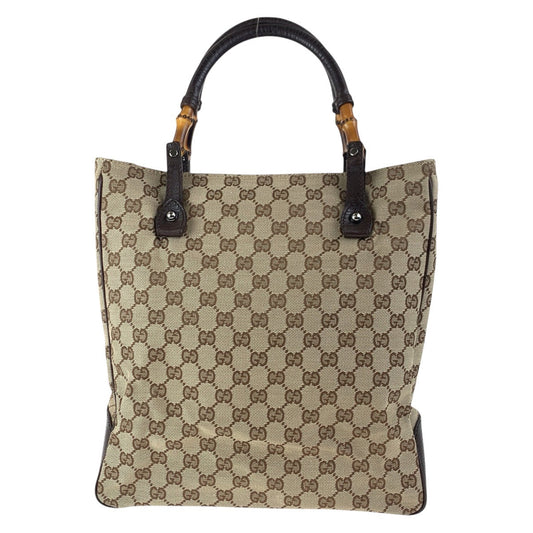 GUCCI Tote Bag 112530 GG canvas Beige Brown SilverMetal Bamboo