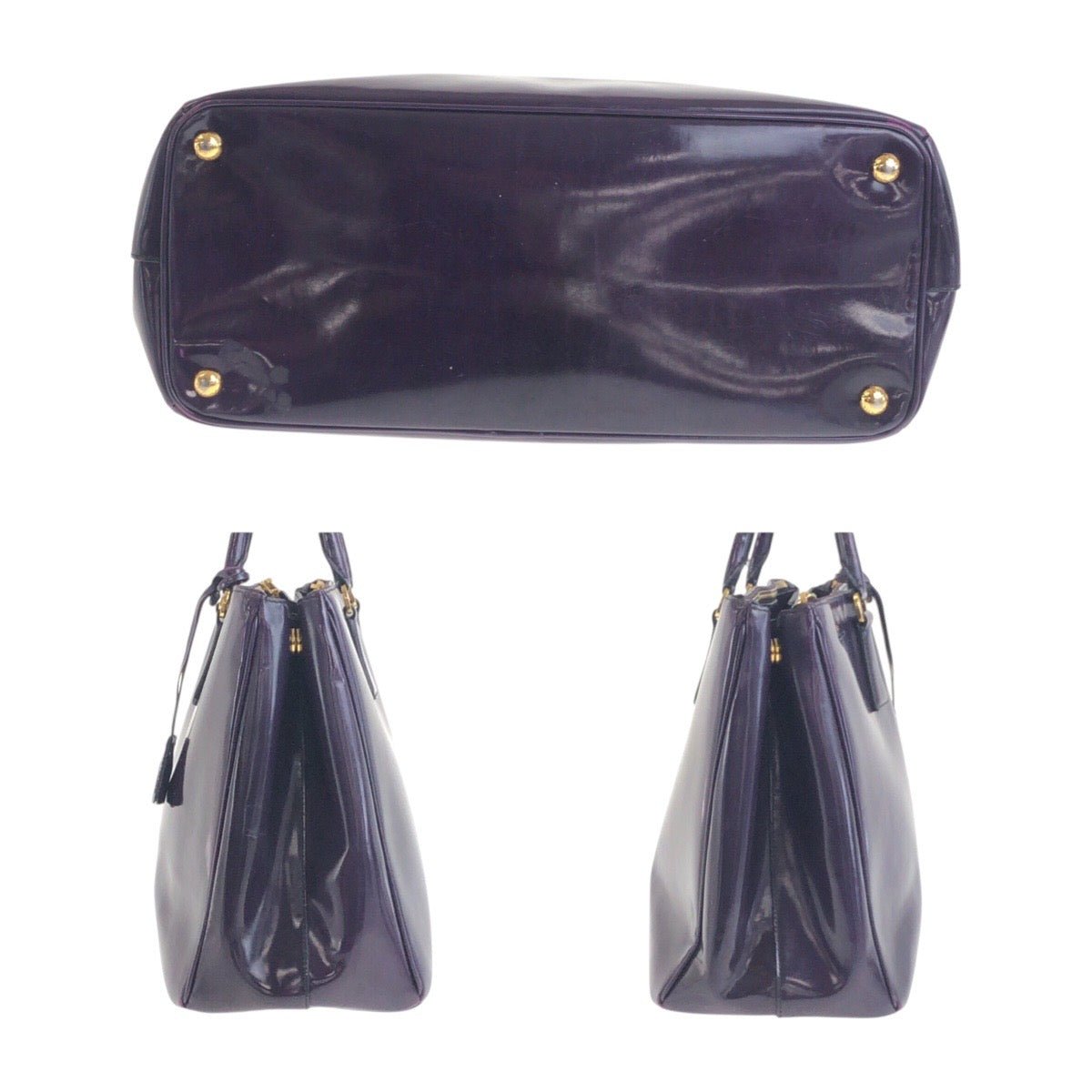 PRADA Tote Bag enamel Purple Gold Metal Galleria Triangle With logo