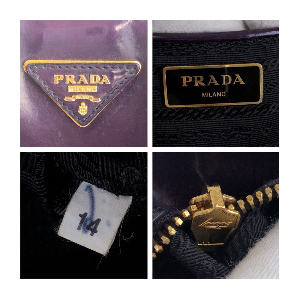 PRADA Tote Bag enamel Purple Gold Metal Galleria Triangle With logo