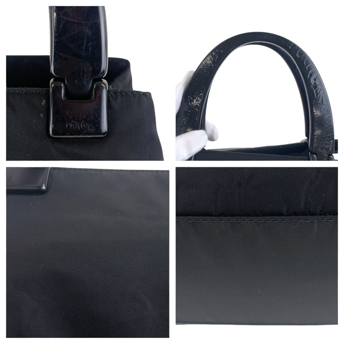 PRADA Tote Bag Nylon Black SilverMetal Test Triangle With logo