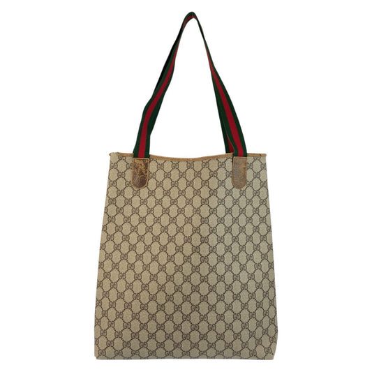 GUCCI Tote Bag 16 002 4487 GG Supreme Canvas Beige Gold Metal Sherry Line Old Gucci