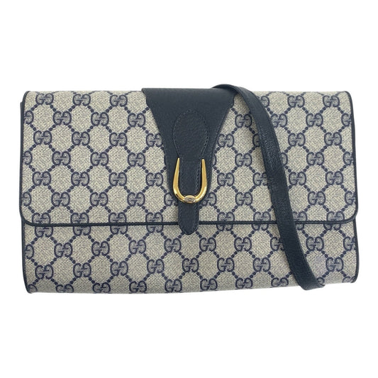 GUCCI Shoulder Bag 94 02 050 GG Supreme Canvas Navy Gray Gold Metal Old Gucci