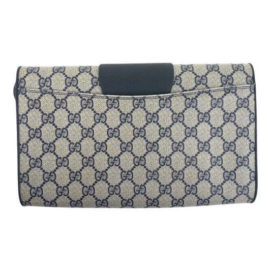 GUCCI Shoulder Bag 94 02 050 GG Supreme Canvas Navy Gray Gold Metal Old Gucci