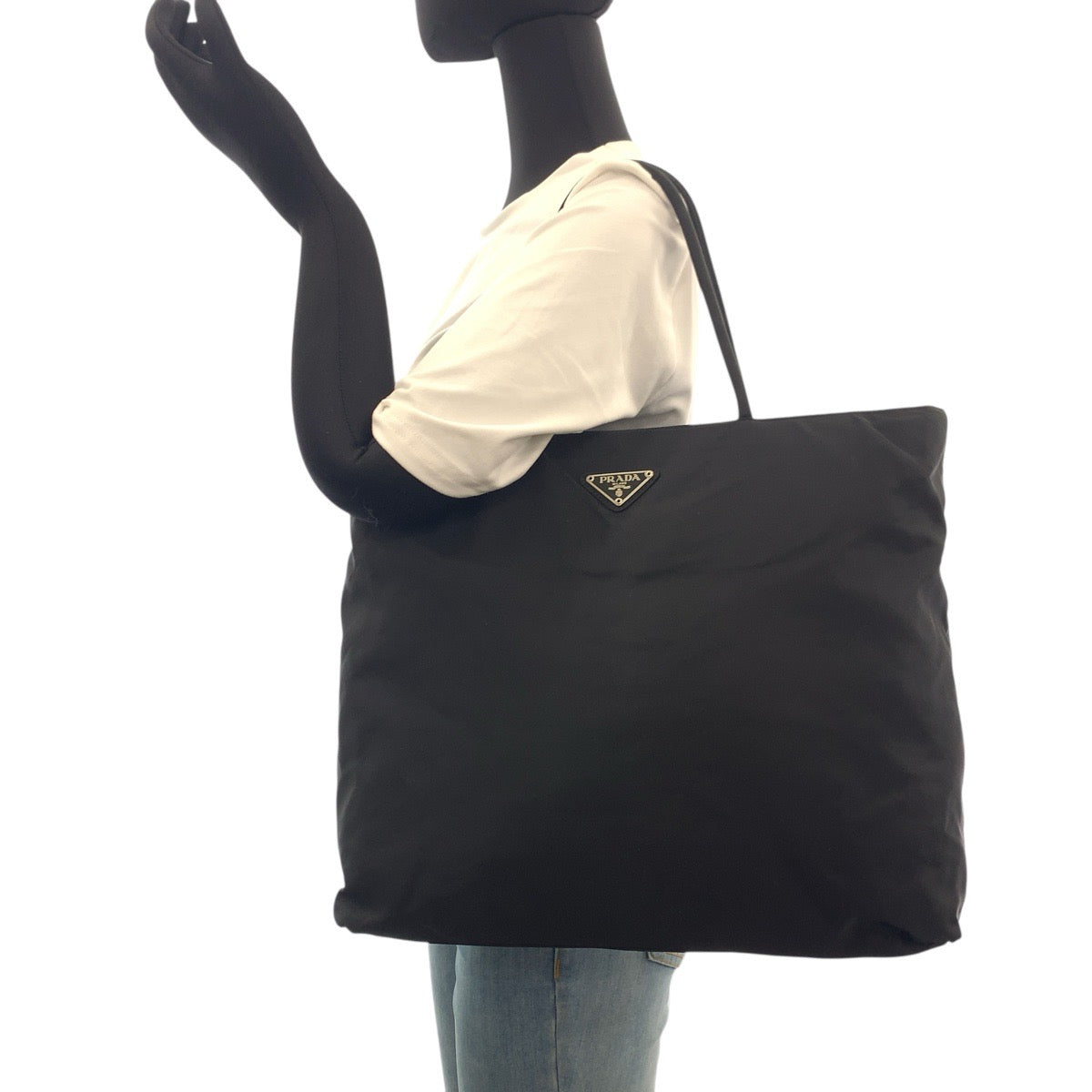 PRADA Tote Bag Nylon Black SilverMetal Test Triangle With logo