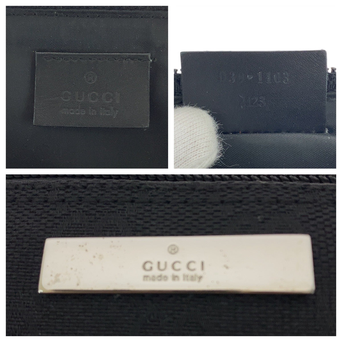 GUCCI Handbag 039 1103 GG canvas Black SilverMetal