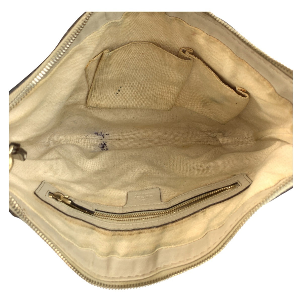 GUCCI Shoulder Bag 257072 leather Beige Ivory Gold Metal Guccissima Lovely