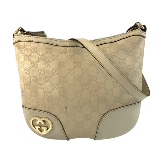 GUCCI Shoulder Bag 257072 leather Beige Ivory Gold Metal Guccissima Lovely