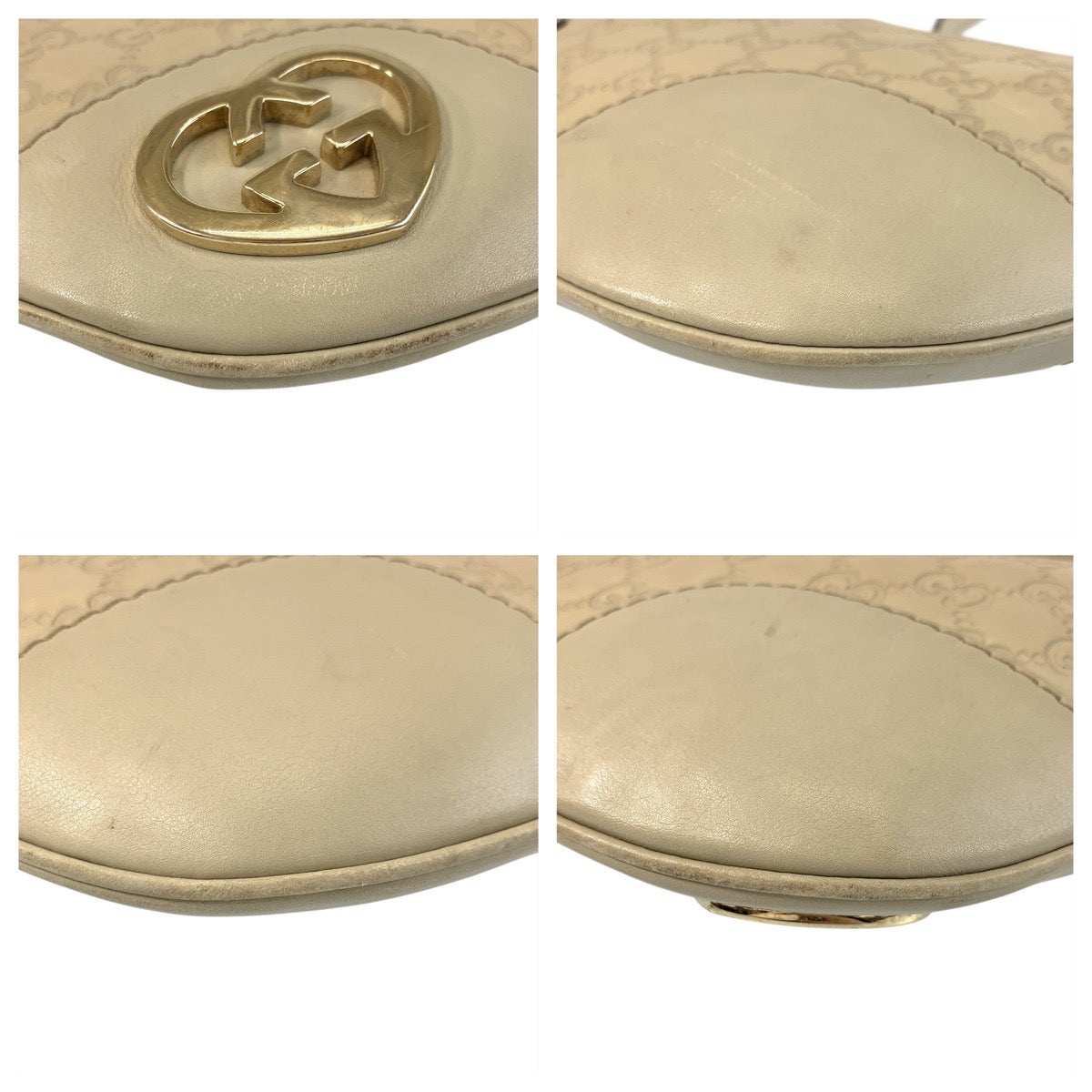 GUCCI Shoulder Bag 257072 leather Beige Ivory Gold Metal Guccissima Lovely