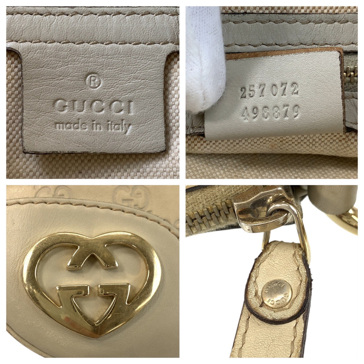 GUCCI Shoulder Bag 257072 leather Beige Ivory Gold Metal Guccissima Lovely