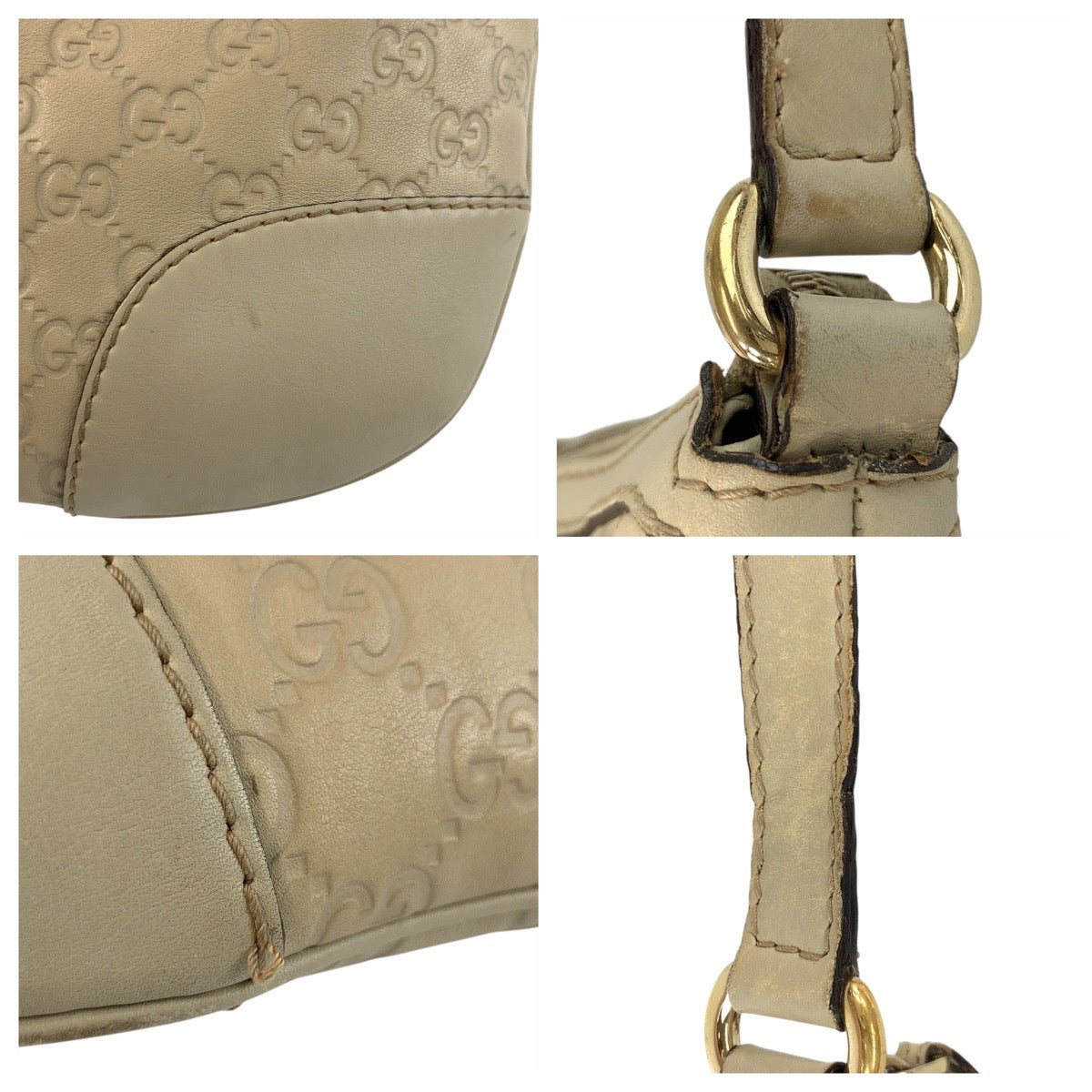 GUCCI Shoulder Bag 257072 leather Beige Ivory Gold Metal Guccissima Lovely