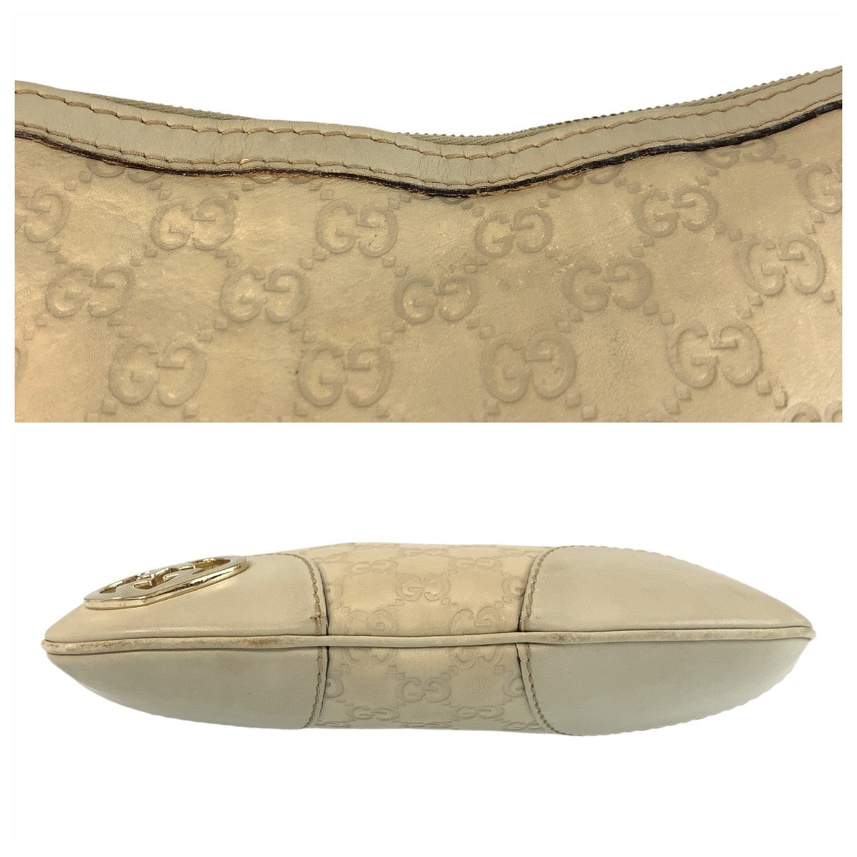 GUCCI Shoulder Bag 257072 leather Beige Ivory Gold Metal Guccissima Lovely