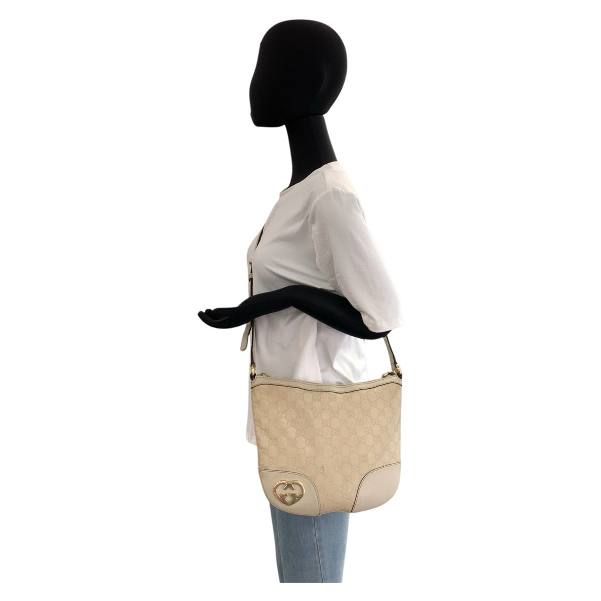 GUCCI Shoulder Bag 257072 leather Beige Ivory Gold Metal Guccissima Lovely