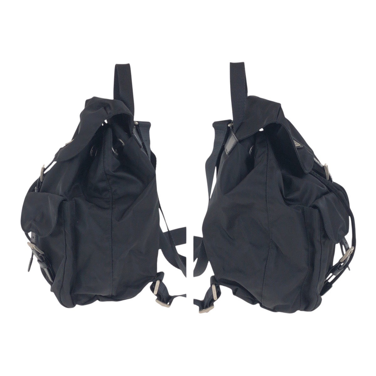 PRADA Backpack Nylon Black SilverMetal Test Triangle With logo