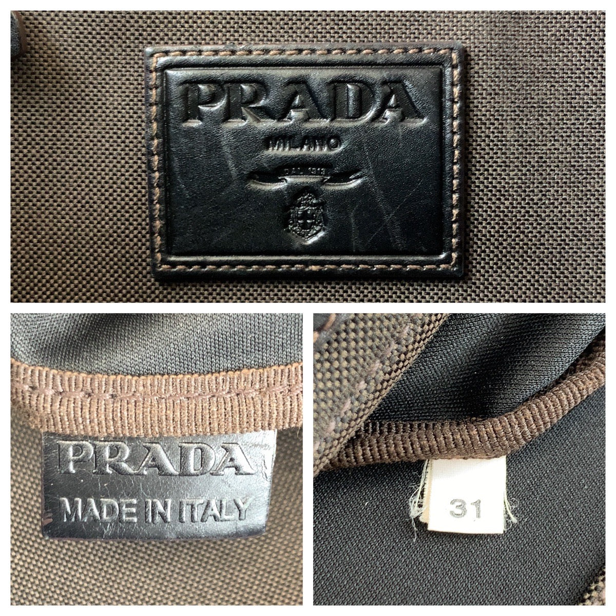 PRADA Tote Bag canvas Brown Silver Metal Logo jacquard