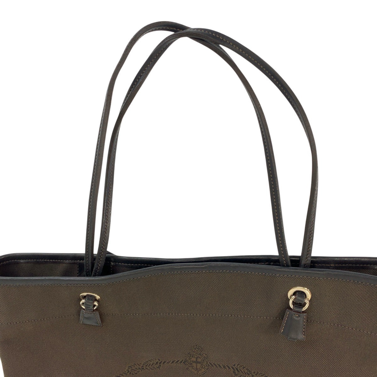 PRADA Tote Bag canvas Brown Silver Metal Logo jacquard