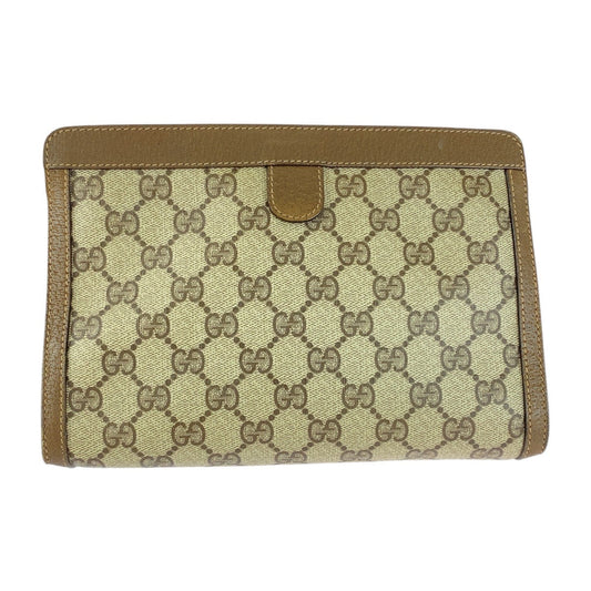 GUCCI Clutch bag 89 01 032 GG Supreme Canvas Brown Beige Gold Metal Old Gucci Shelly Line