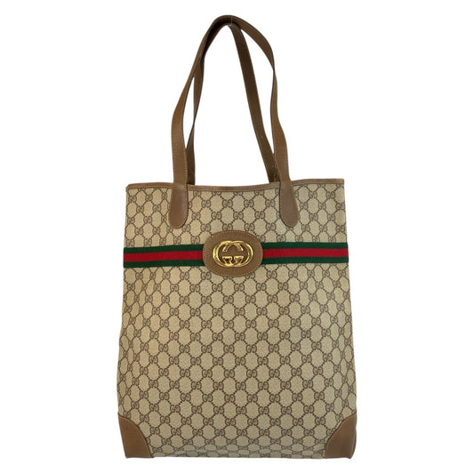GUCCI Tote Bag 002 904 0131 GG Supreme Canvas Beige Gold Metal Sherry Line Old Gucci