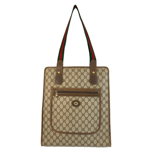 GUCCI Tote Bag 89 02 092 GG Supreme Canvas Beige Brown Gold Metal Sherry Line Old Gucci