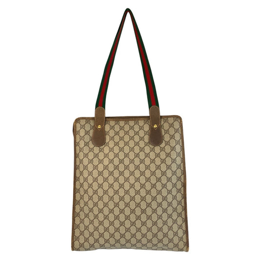 GUCCI Tote Bag 89 02 092 GG Supreme Canvas Beige Brown Gold Metal Sherry Line Old Gucci
