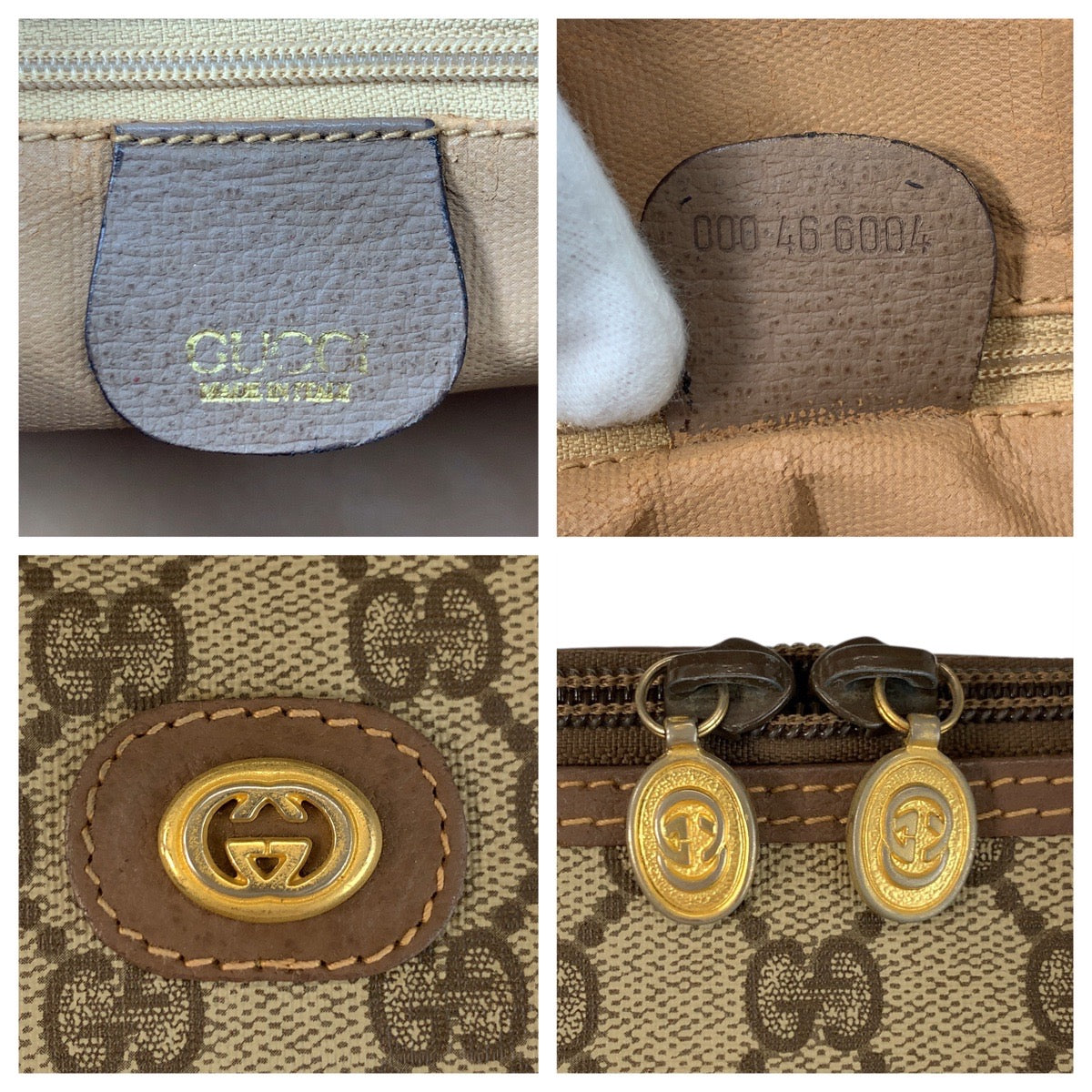 GUCCI Handbag 000 46 6004 GG Supreme Canvas Beige Brown Gold Metal Old Gucci