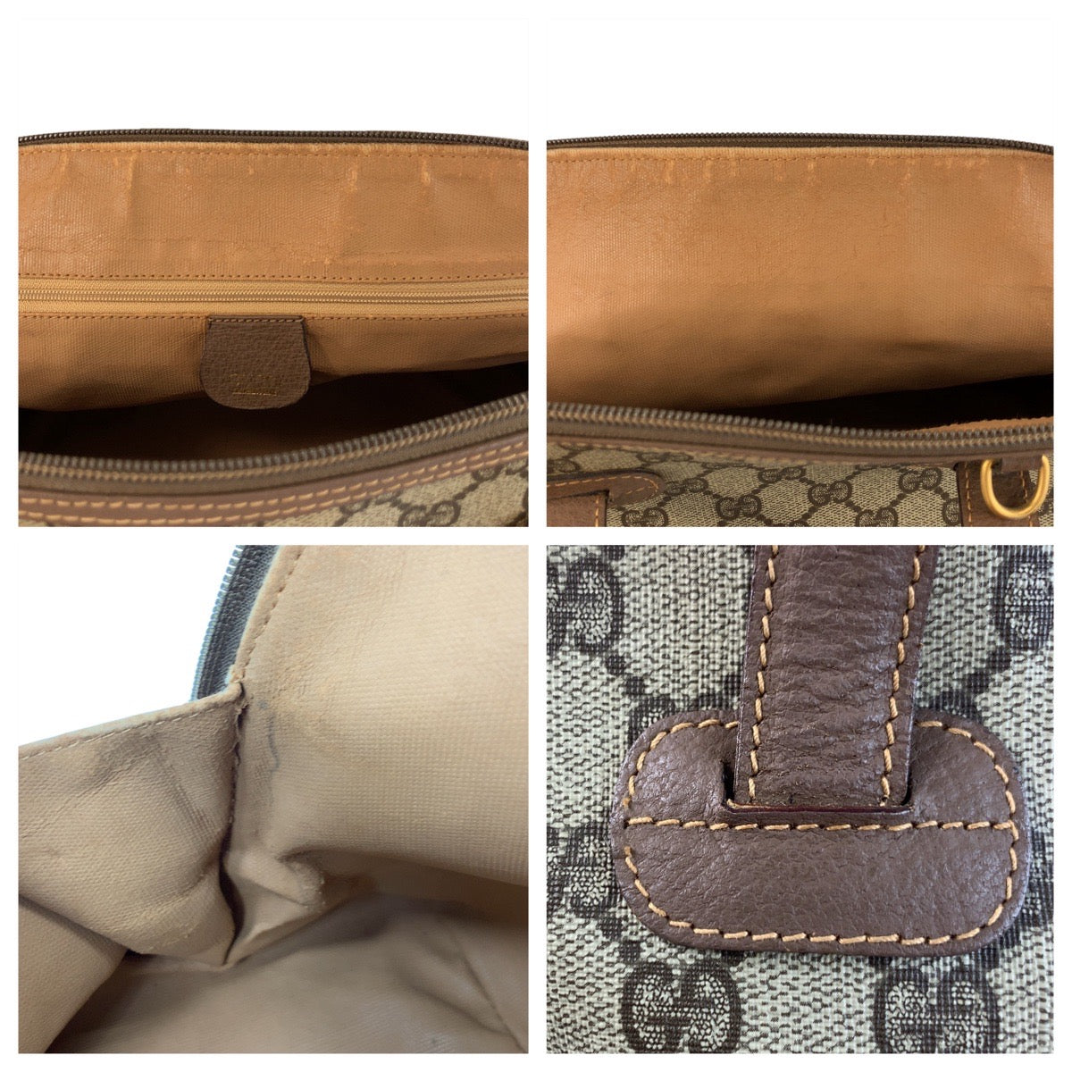 GUCCI Handbag 000 46 6004 GG Supreme Canvas Beige Brown Gold Metal Old Gucci