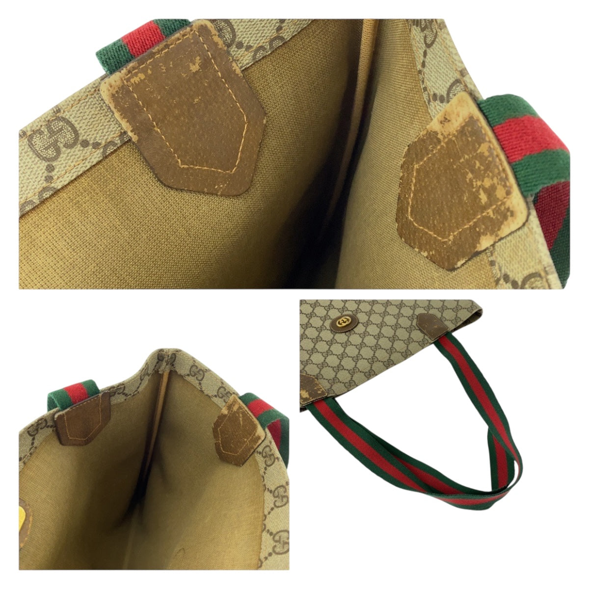 GUCCI Tote Bag 002 63 0048 GG Supreme Canvas Beige green red Old Gucci Shelly Line