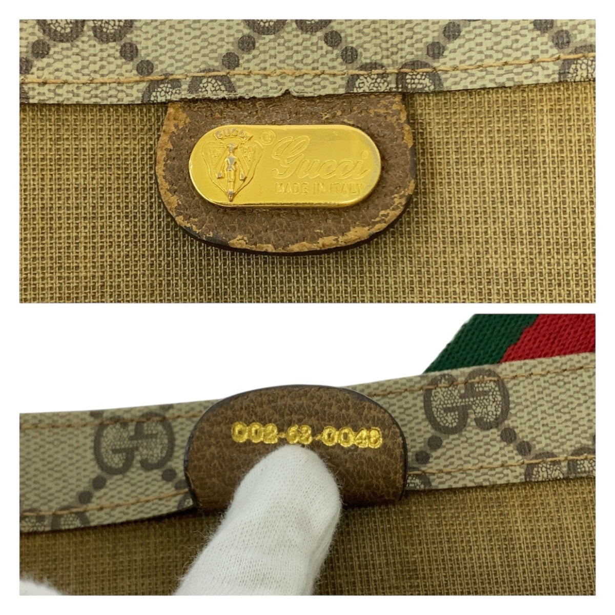GUCCI Tote Bag 002 63 0048 GG Supreme Canvas Beige green red Old Gucci Shelly Line
