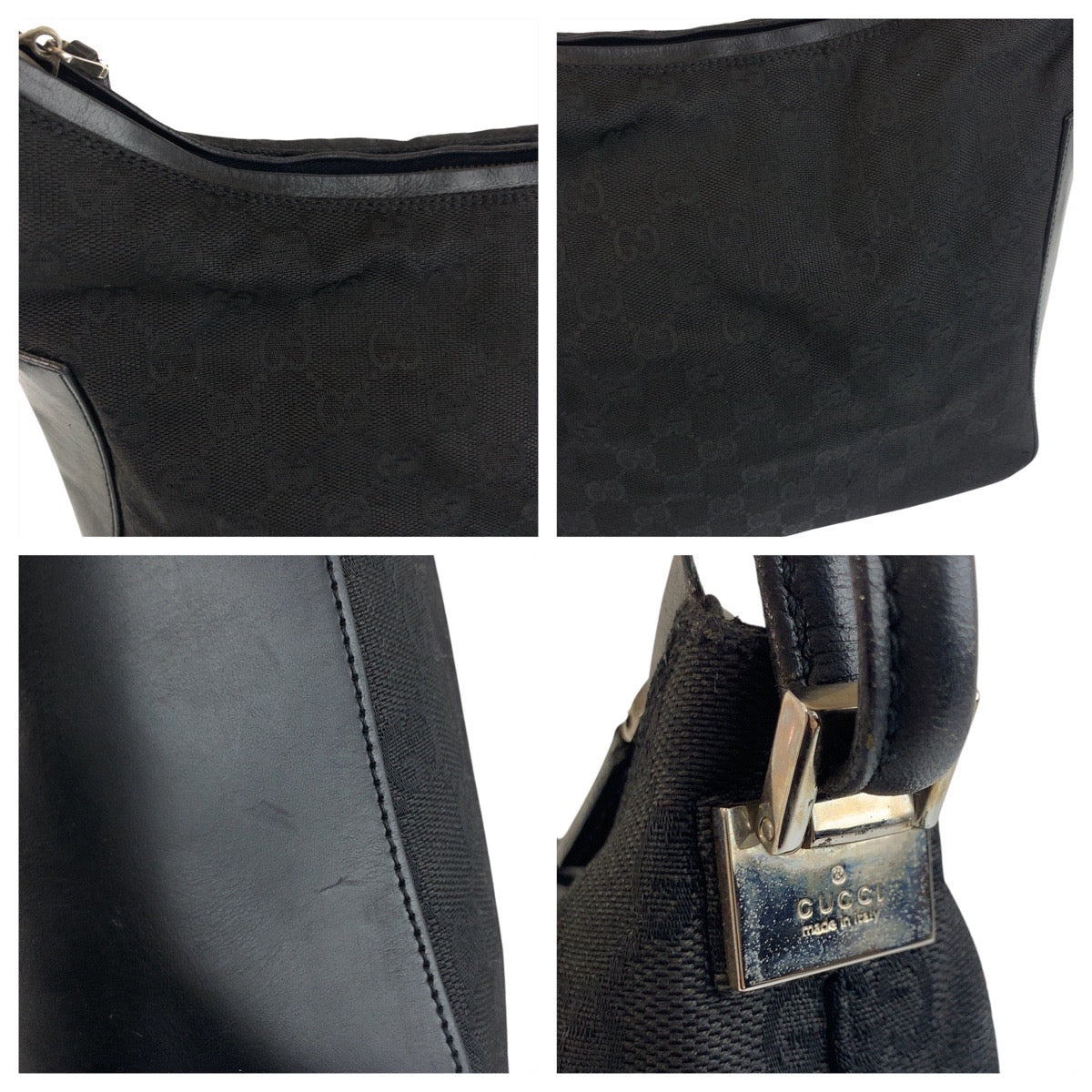 GUCCI Shoulder Bag 001 3766 GG canvas Black SilverMetal
