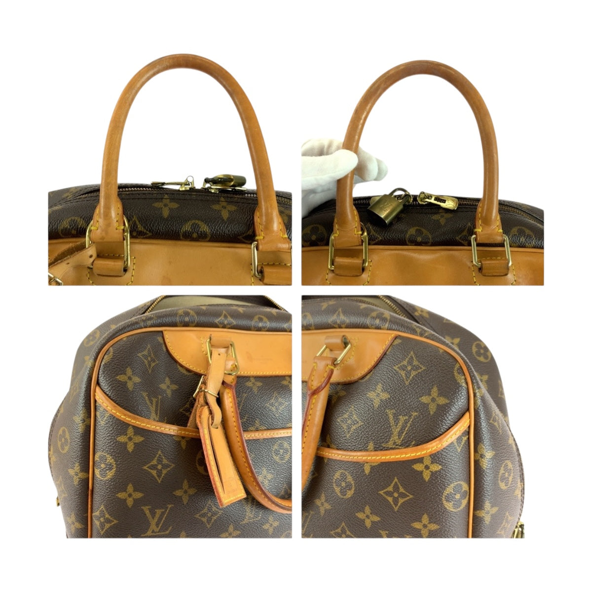 LOUIS VUITTON Handbag M47270 PVC Brown Gold Metal Monogram Deauville