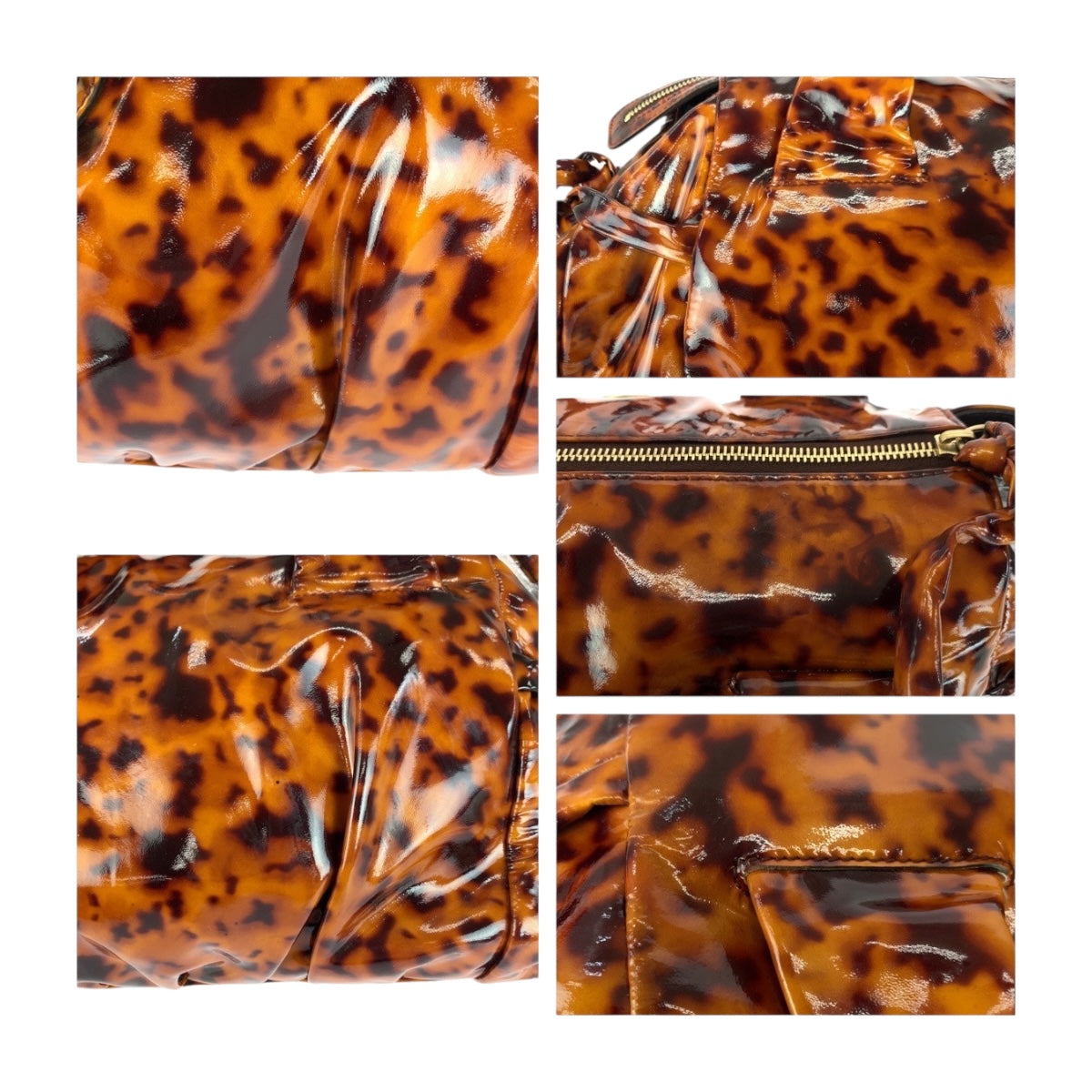 GUCCI Handbag 197020 enamel Brown Gold Metal Histeria Animal Pattern