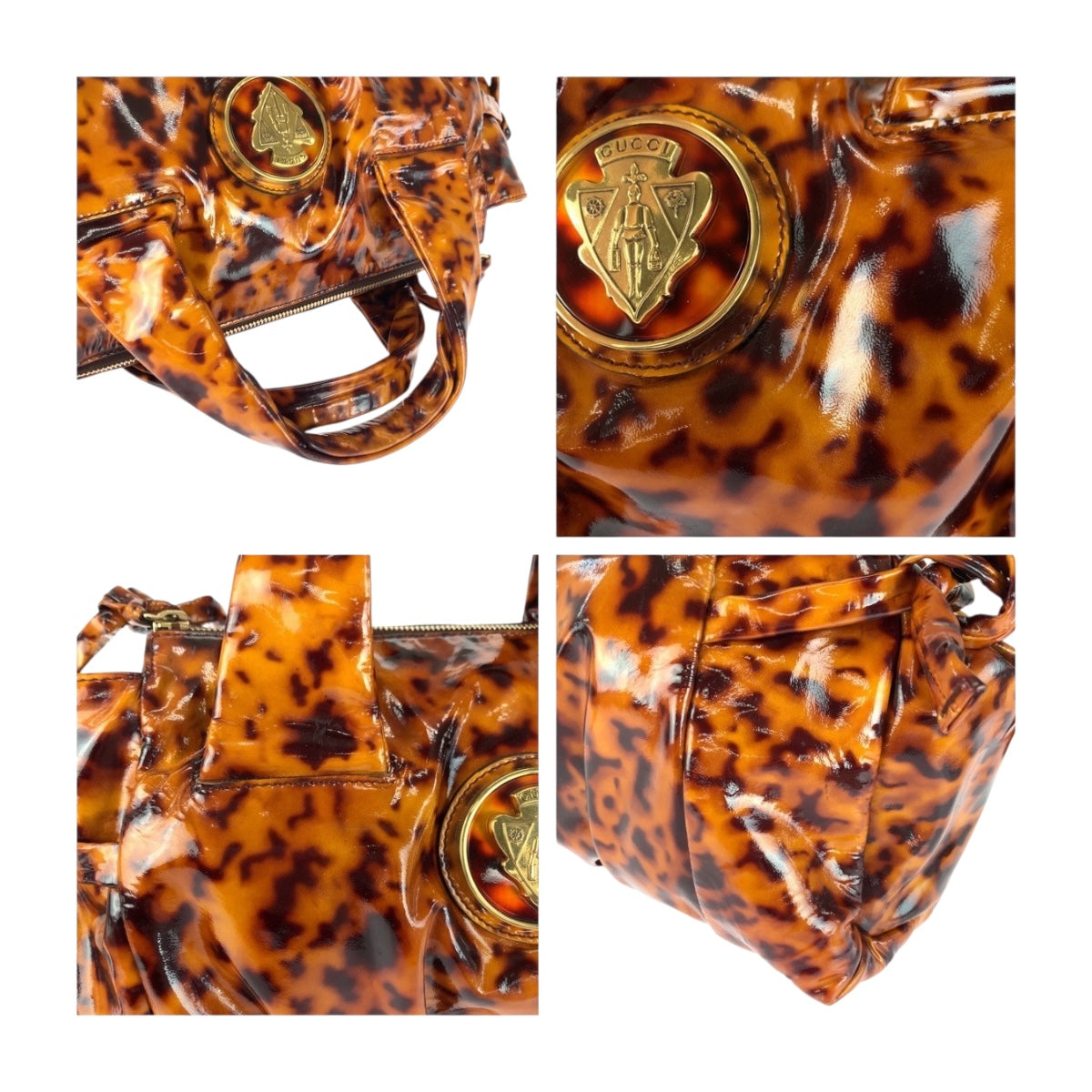 GUCCI Handbag 197020 enamel Brown Gold Metal Histeria Animal Pattern
