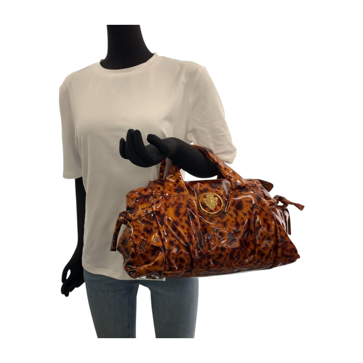 GUCCI Handbag 197020 enamel Brown Gold Metal Histeria Animal Pattern