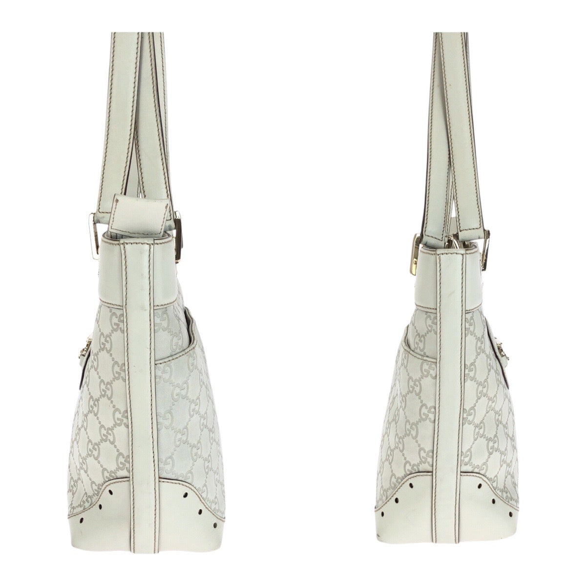 GUCCI Tote Bag 145994 leather White gold Guccisima