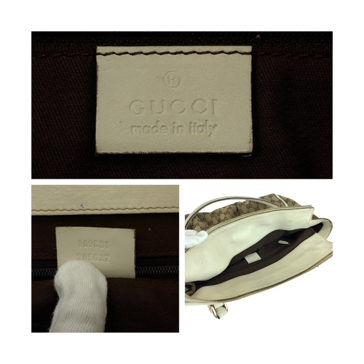 GUCCI Tote Bag 189831 GG canvas Beige White Gold Abbey