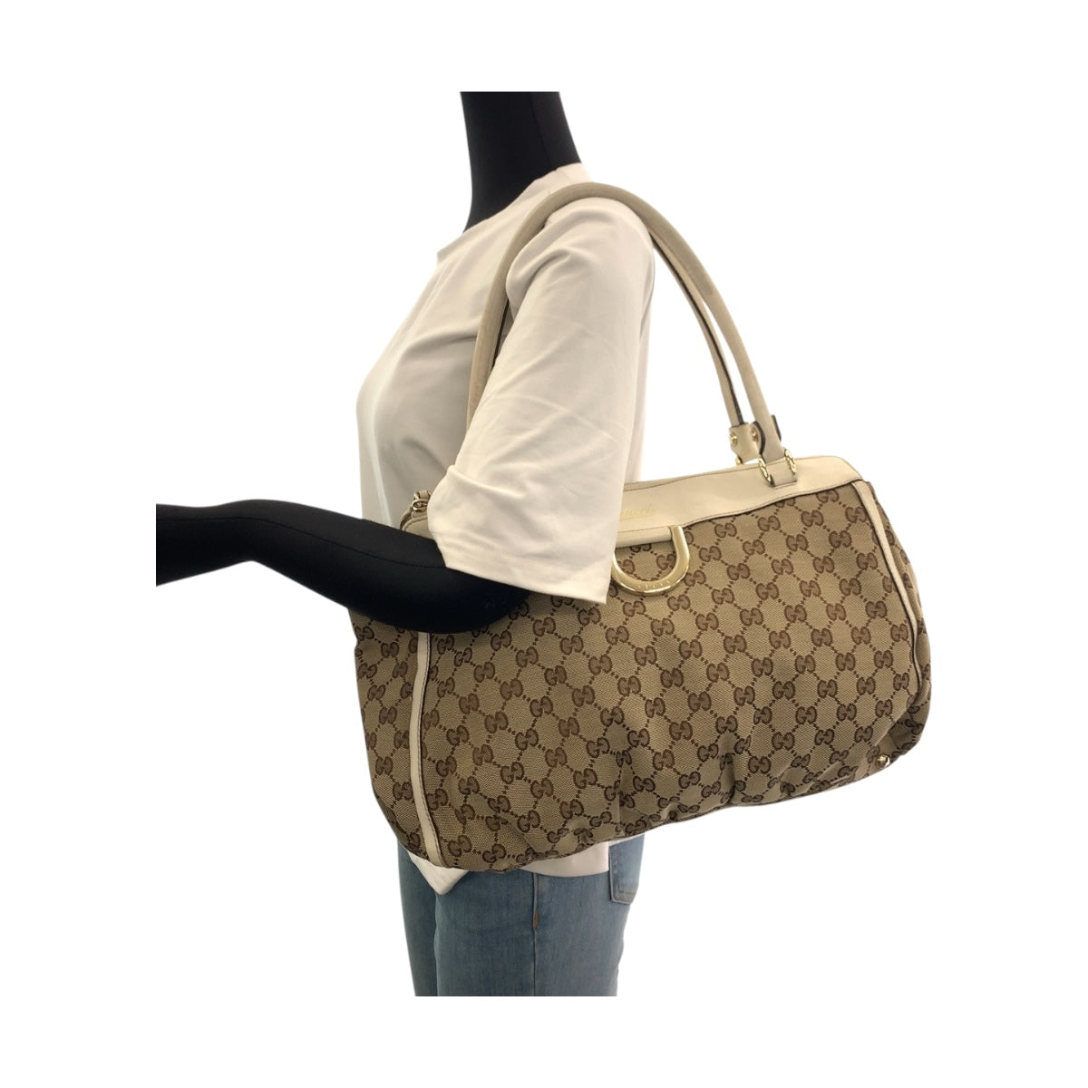 GUCCI Tote Bag 189831 GG canvas Beige White Gold Abbey