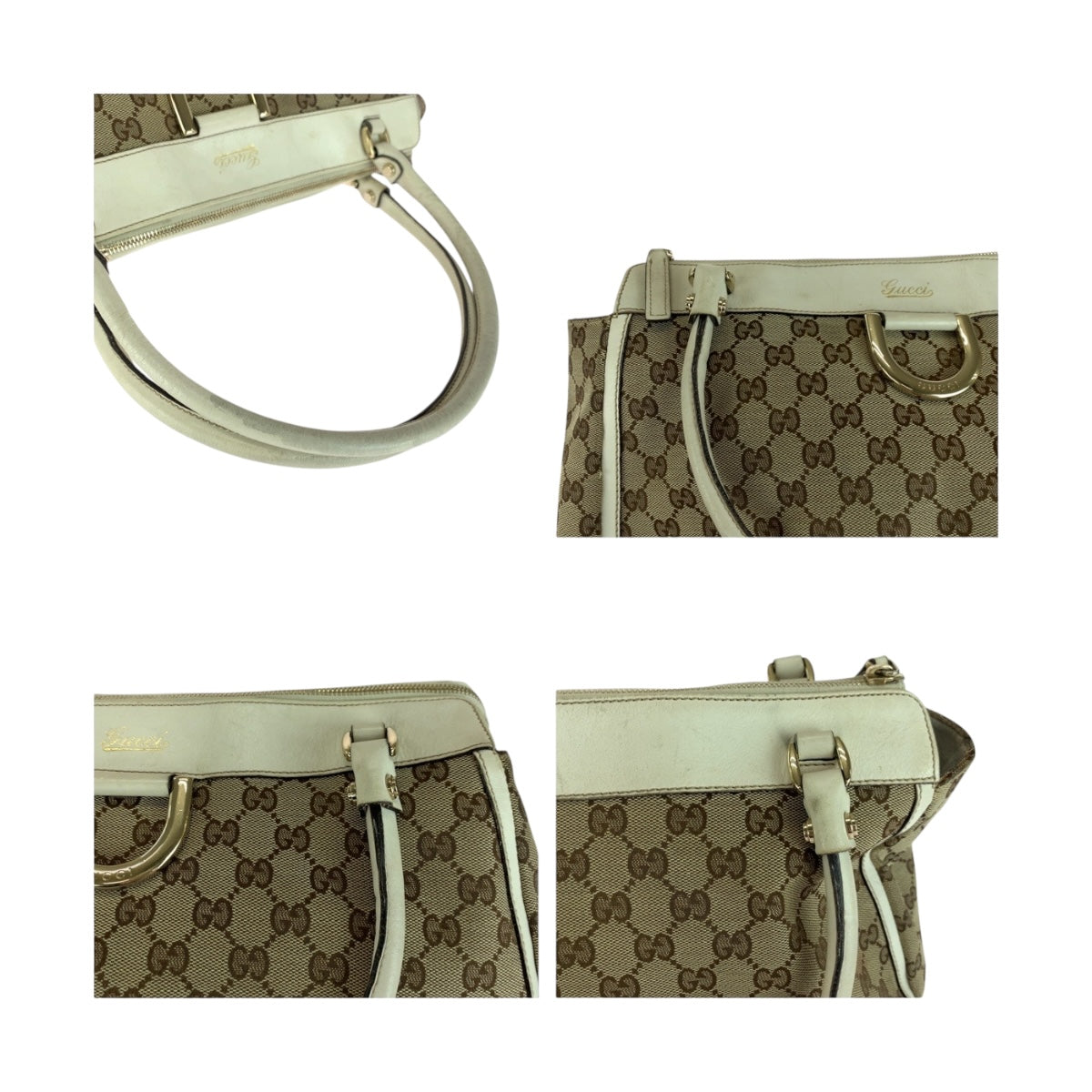 GUCCI Tote Bag 189831 GG canvas Beige White Gold Abbey