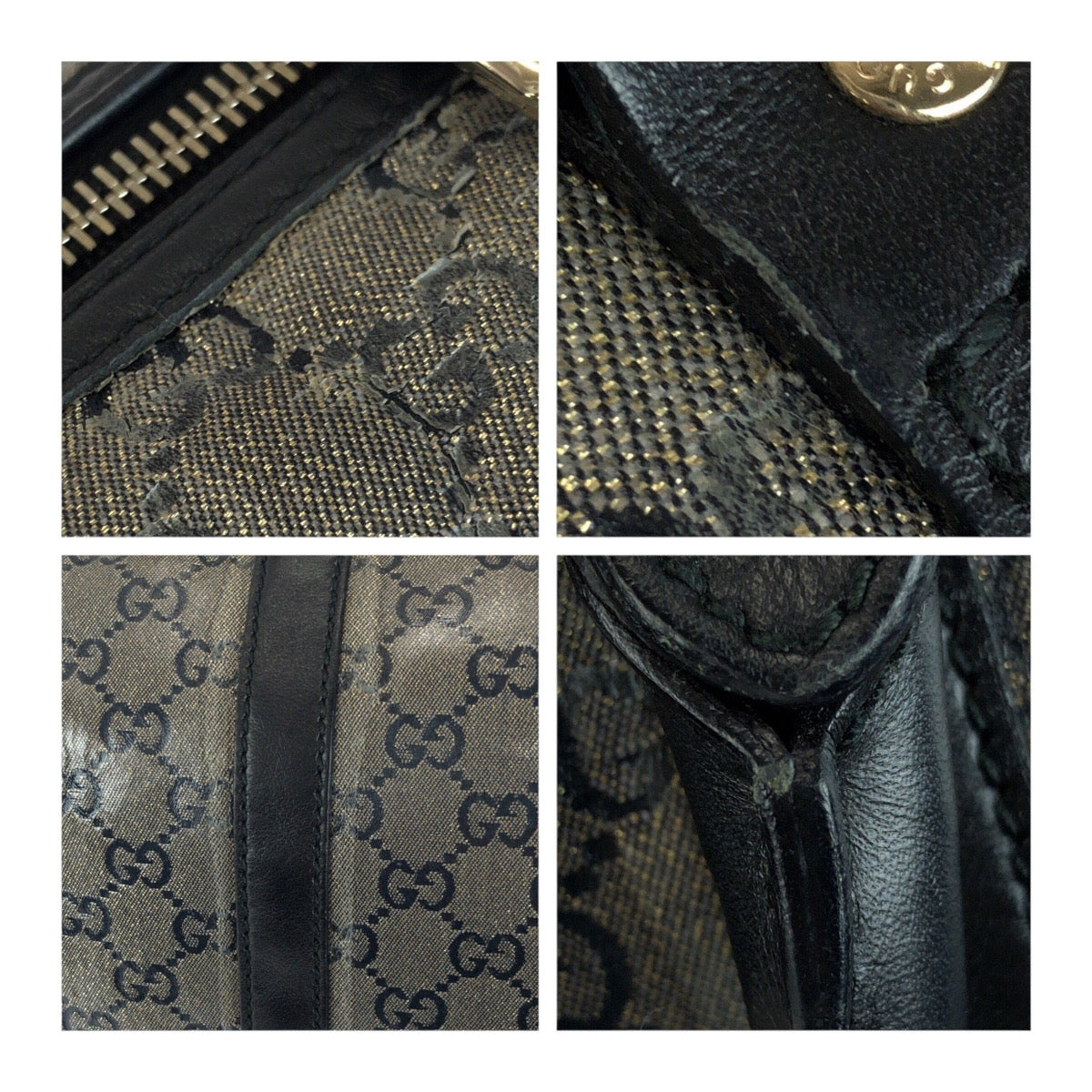 GUCCI Handbag 193603 PVC Gray Black Gold Metal GG crystal