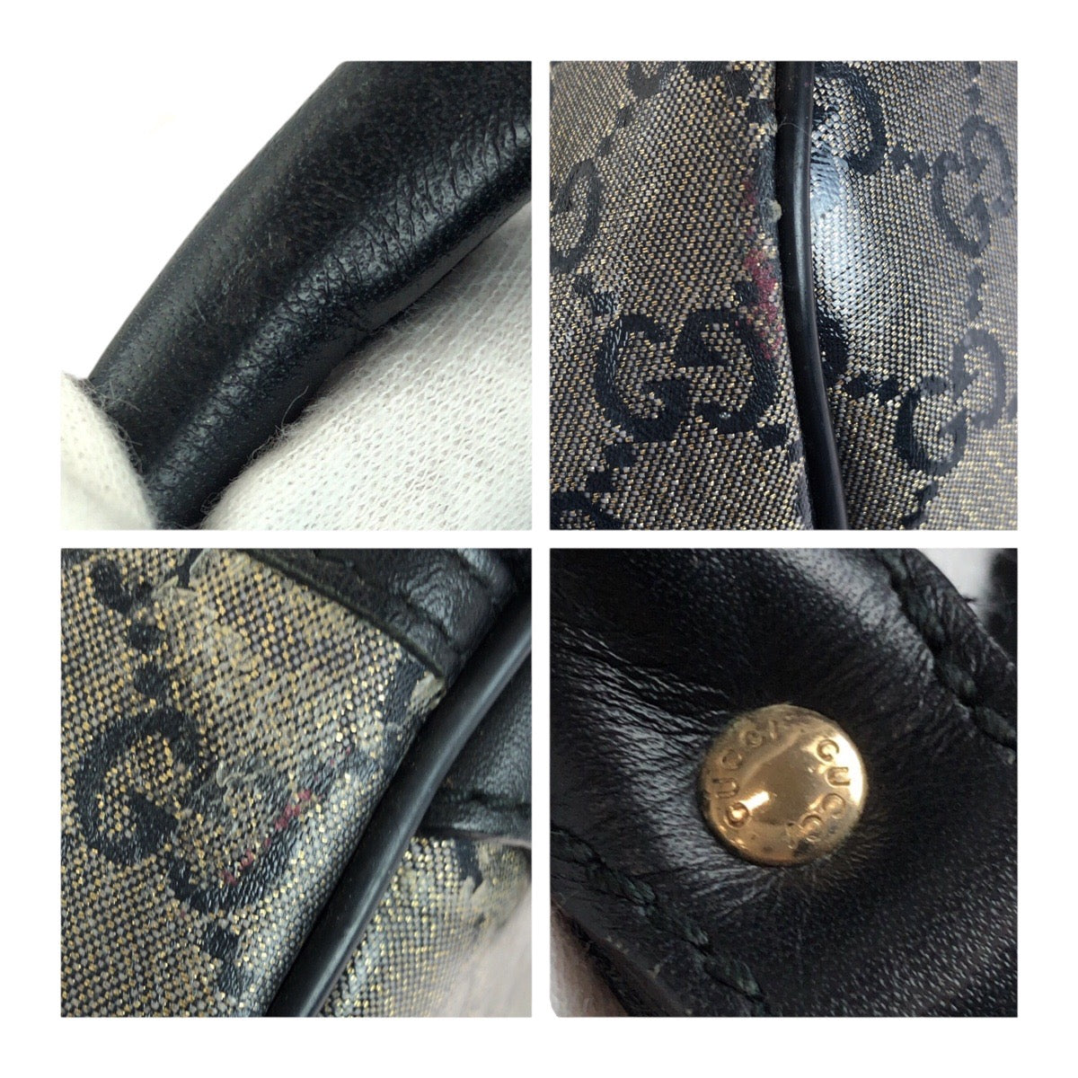 GUCCI Handbag 193603 PVC Gray Black Gold Metal GG crystal