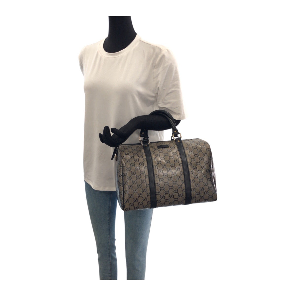 GUCCI Handbag 193603 PVC Gray Black Gold Metal GG crystal