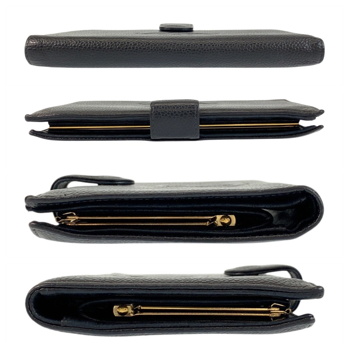 CHANEL Bifold Wallet Caviar skin Black GoldMetal COCO Mark