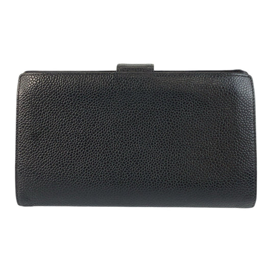 CHANEL Bifold Wallet Caviar skin Black GoldMetal COCO Mark