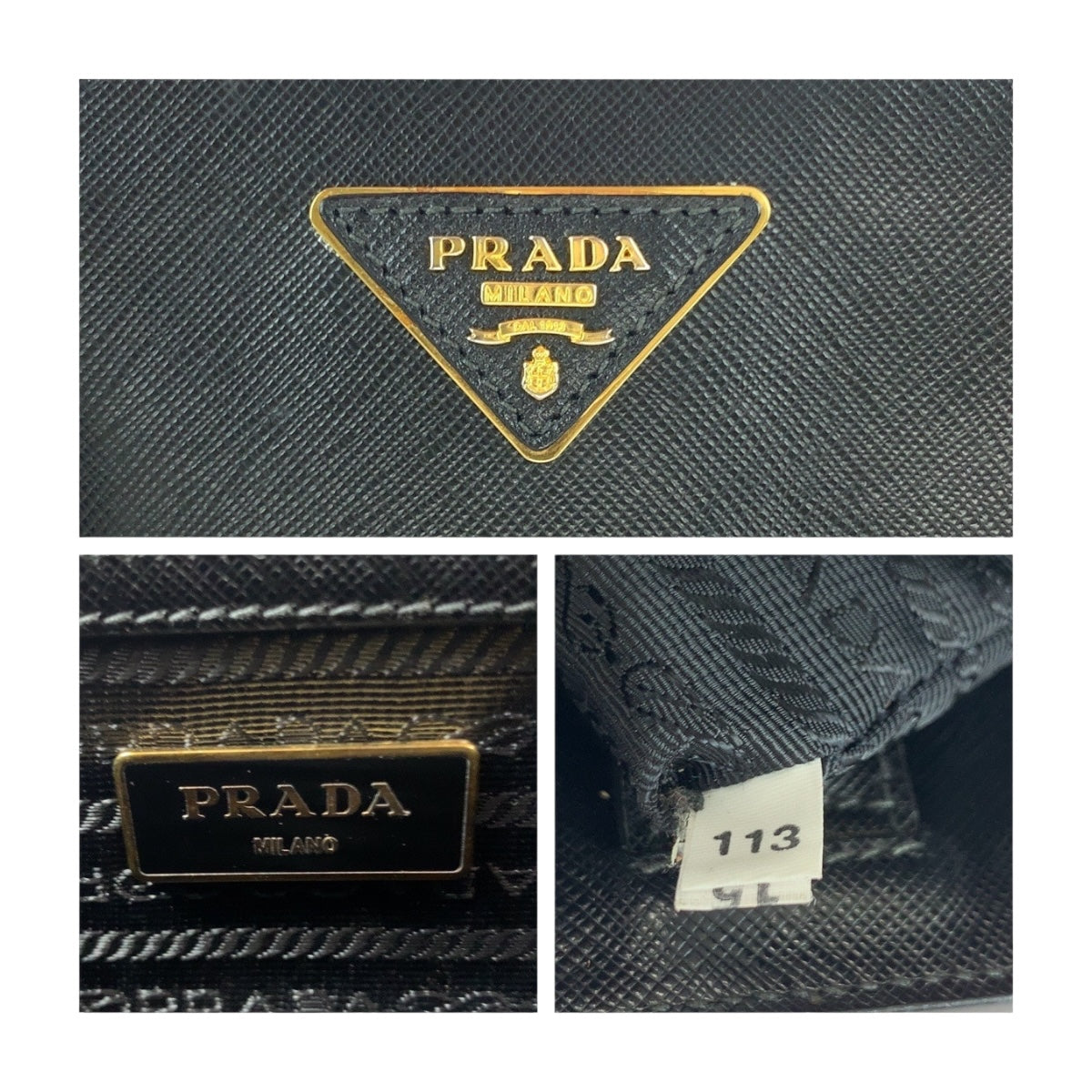 PRADA Tote Bag leather Black Silver Safiano Galleria