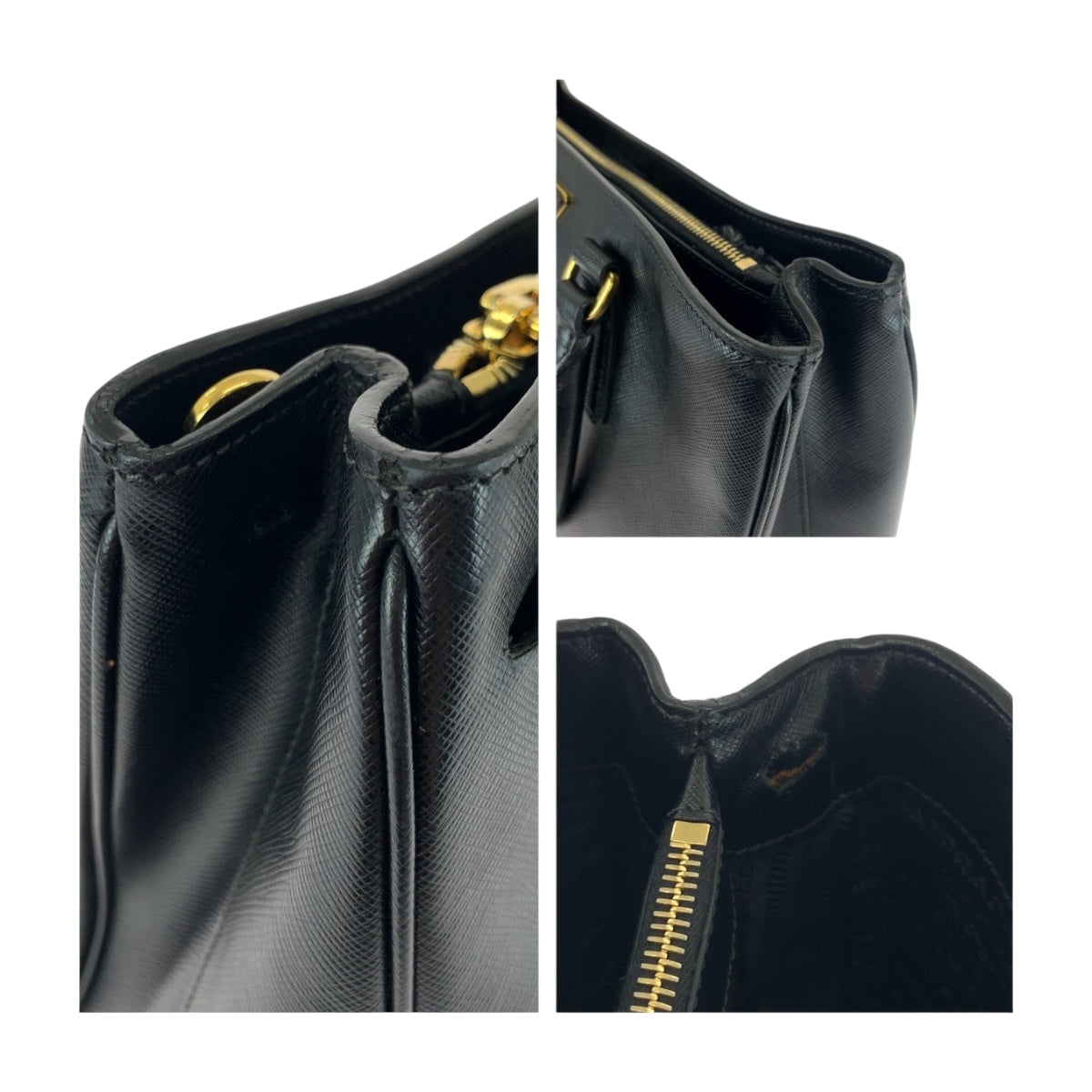 PRADA Tote Bag leather Black Silver Safiano Galleria
