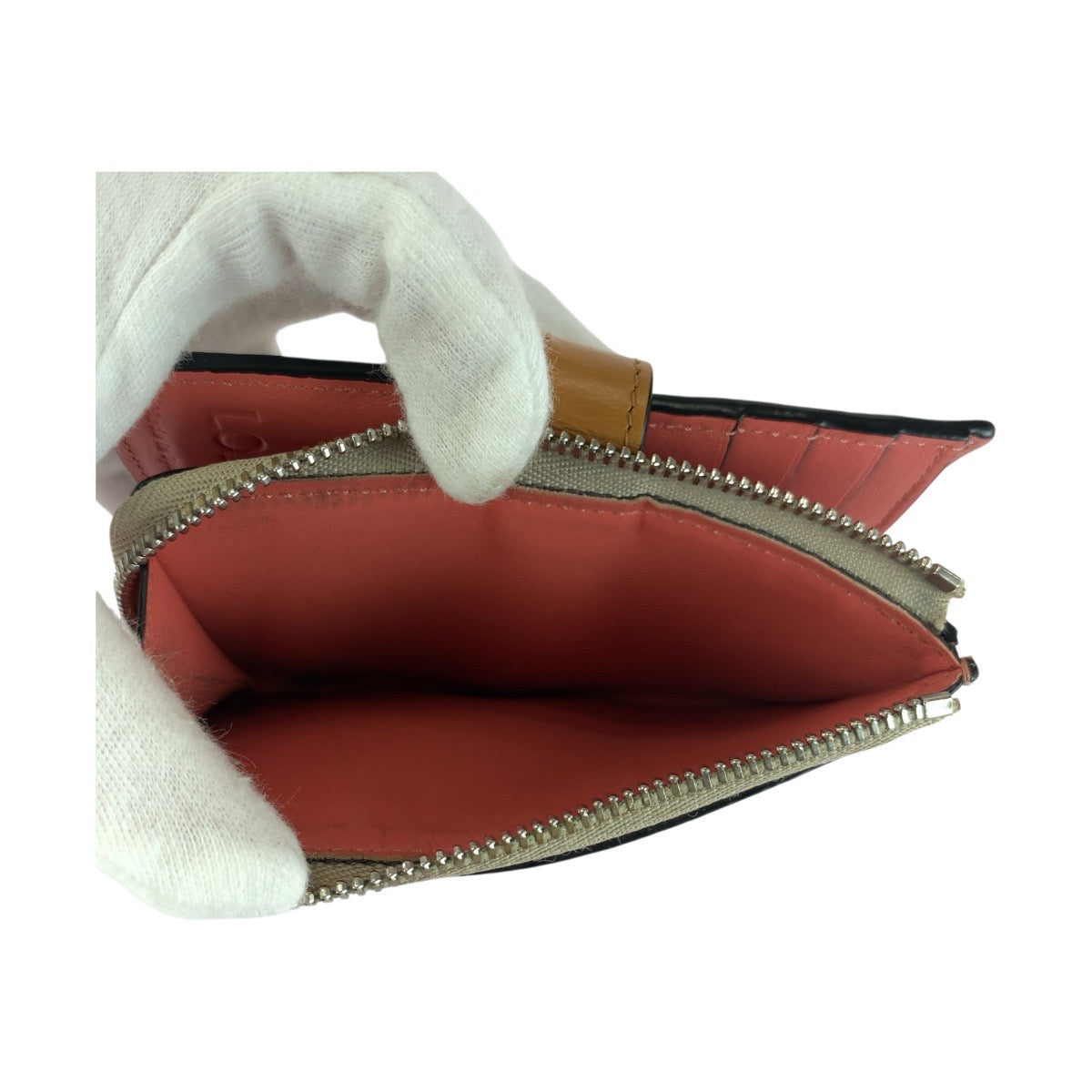 LOEWE Bifold Wallet leather Beige Brown SilverMetal anagram