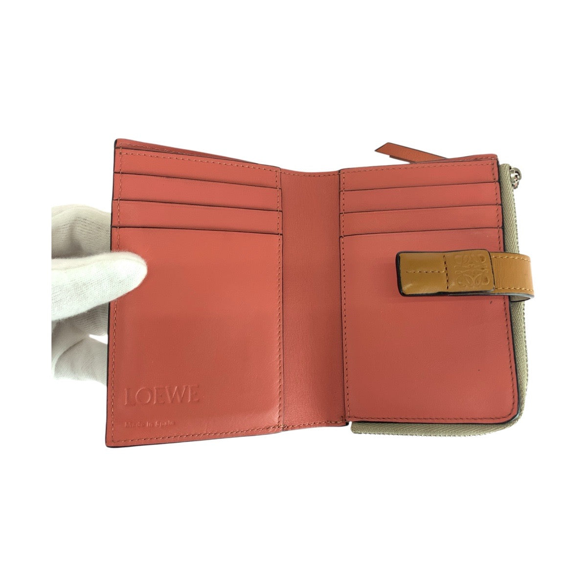LOEWE Bifold Wallet leather Beige Brown SilverMetal anagram