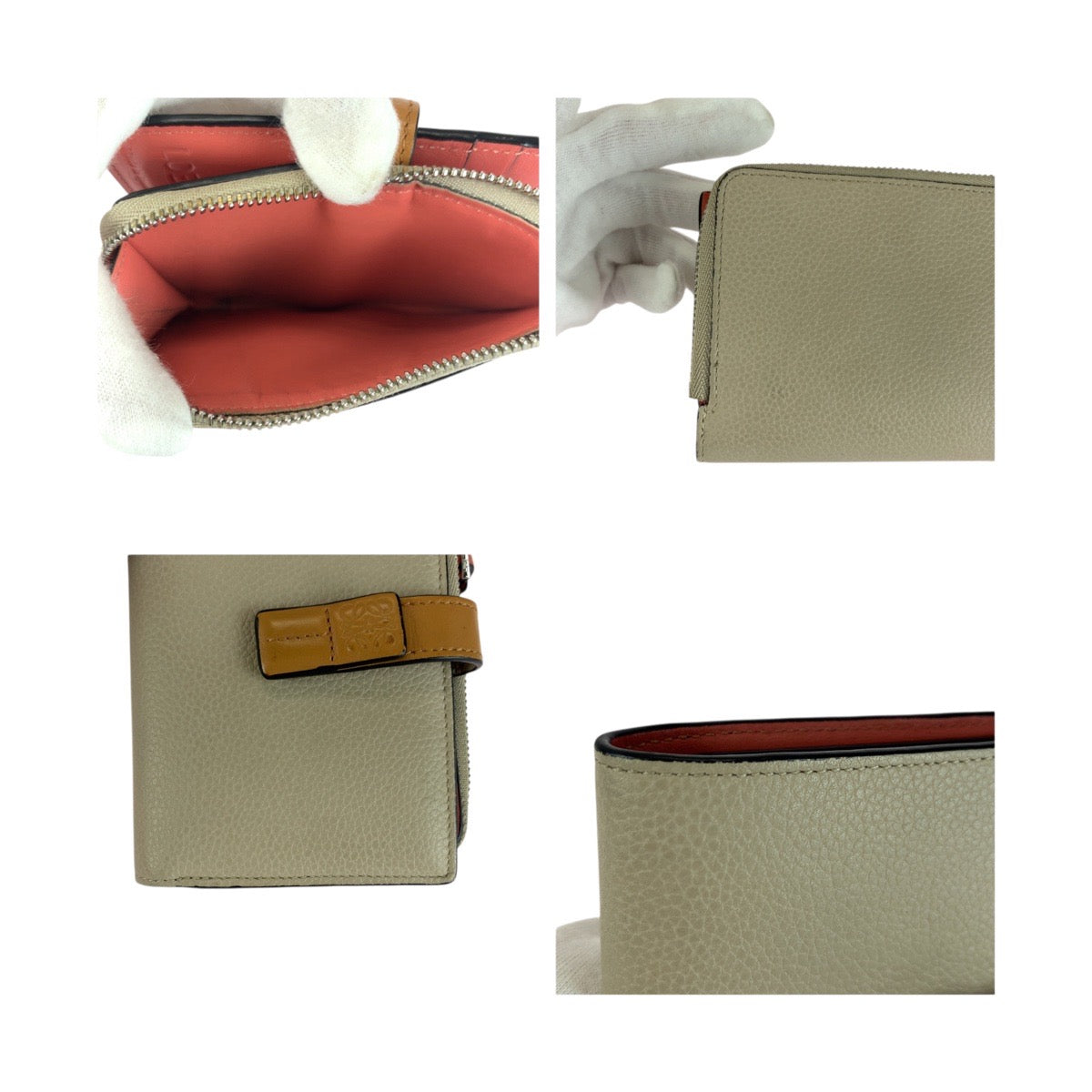 LOEWE Bifold Wallet leather Beige Brown SilverMetal anagram