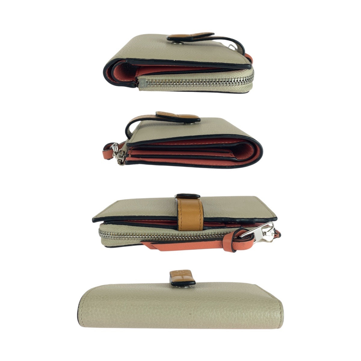 LOEWE Bifold Wallet leather Beige Brown SilverMetal anagram