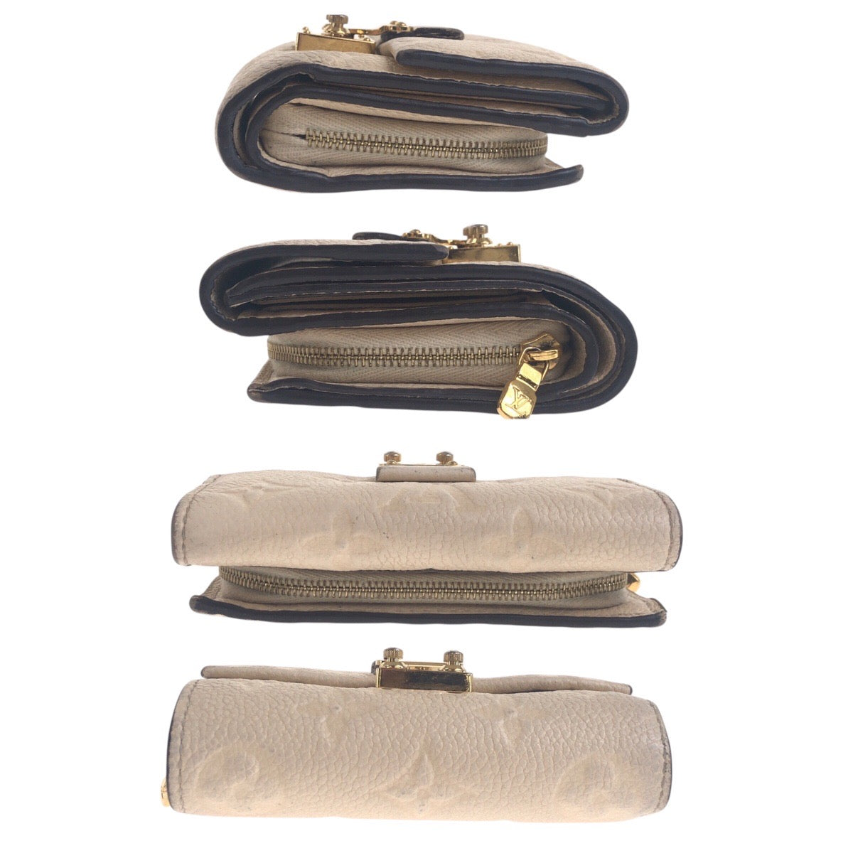 LOUIS VUITTON Tri-fold wallet M81071 leather Beige Ivory Gold Metal Monogram Unplant Portefeuille Metis Compact