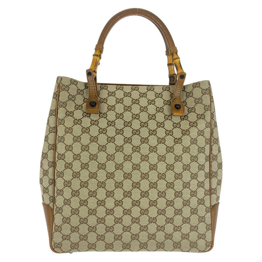 GUCCI Tote Bag 112530 GG canvas Beige Brown Black Metal Bamboo