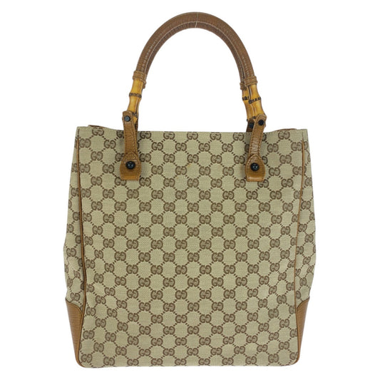 GUCCI Tote Bag 112530 GG canvas Beige Brown Black Metal Bamboo